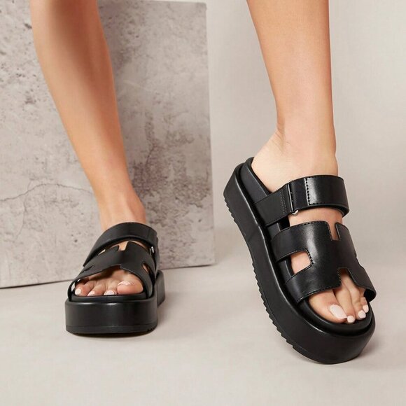 Black Punk Women's Wedge Heel Platform Sandals - Picture 5 of 5
